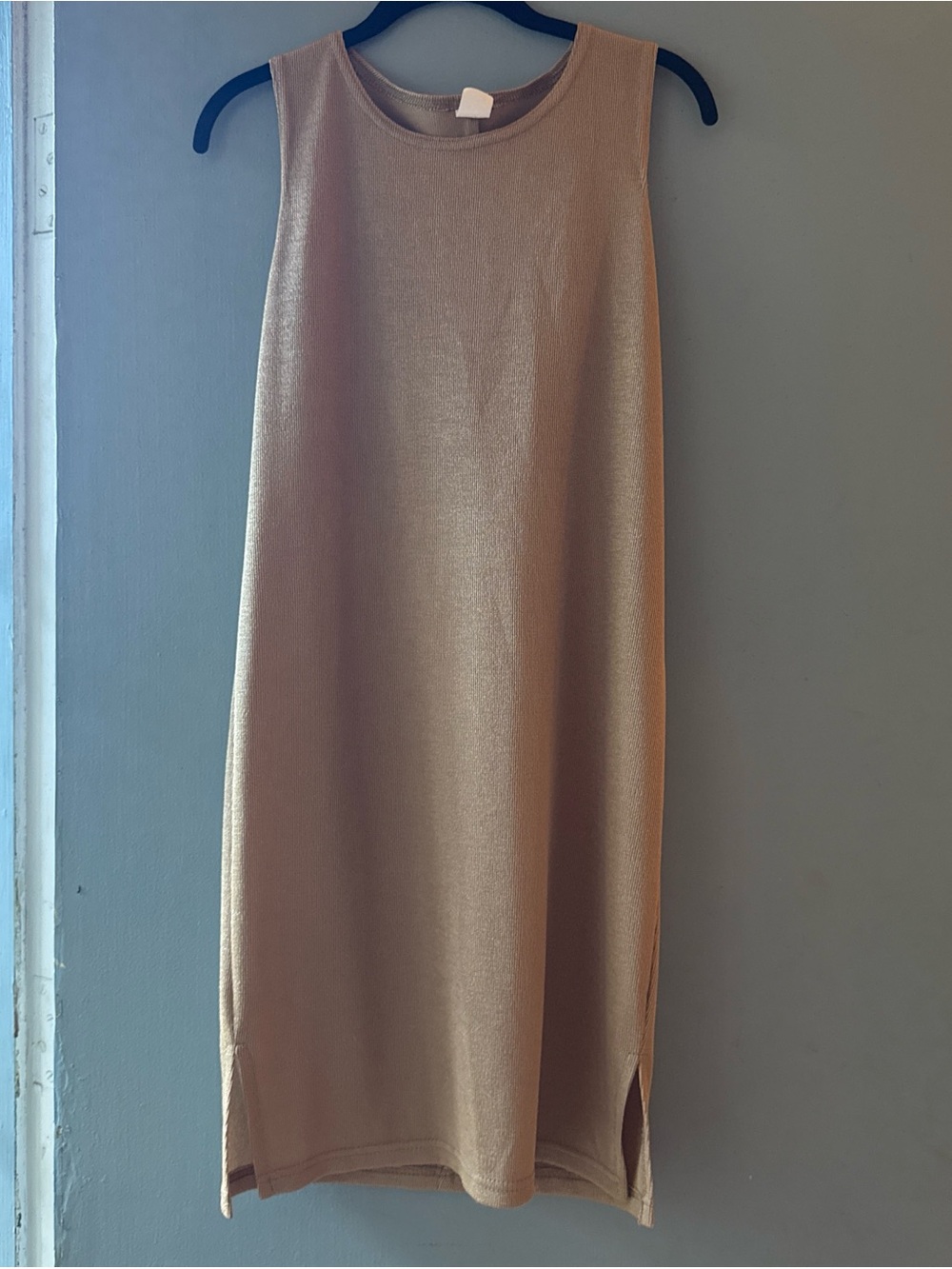 Sleeveless Metallic Tan Midi Sweater dress